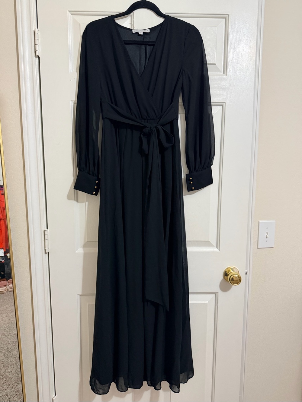 Baltic Born Black Long Sleeve Wrap Maxi Dress with Tie Waist